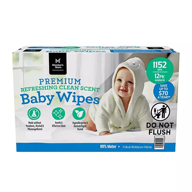 Member's Mark Premium Refresh Clean Scented Baby Wipes, 12 Packs (1152 ...