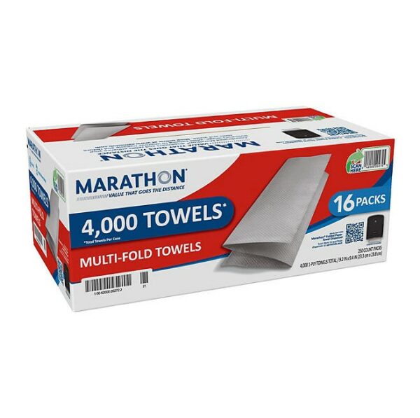 Marathon Multifold 1-Ply Paper Towels, White, 9.2